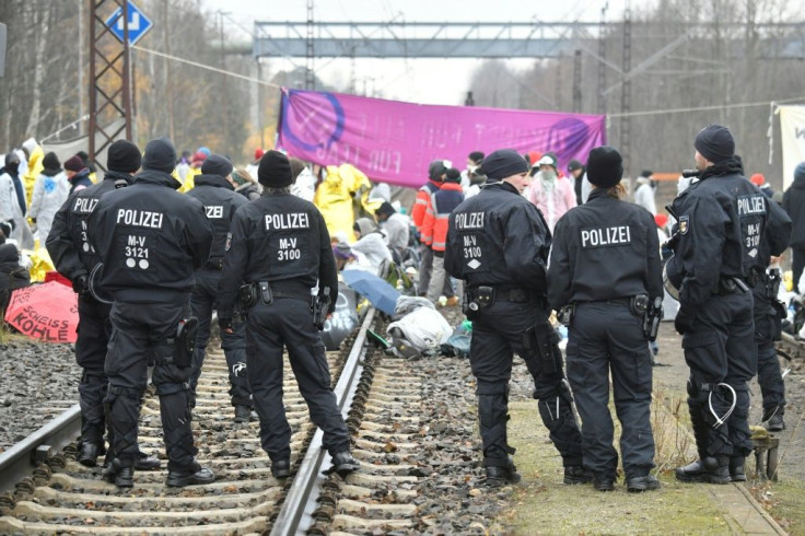 Climate activists from Ende Gelaende blocked train tracks next to Jaenschwalde power plant