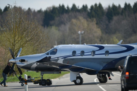 A file picture shows a Pilatus PC-12 single-engined aircraft similar to the one involved in the crash, in which nine people were killed