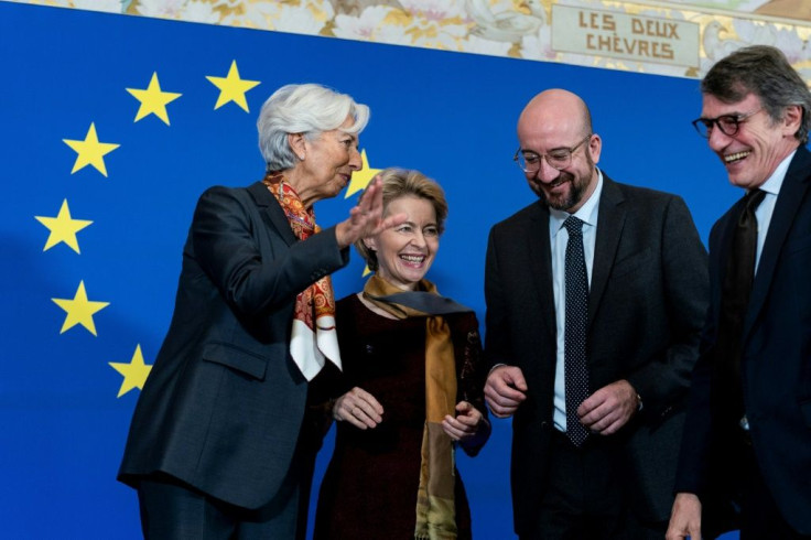 (From L) President of the European Central Bank (ECB) Christine Lagard attends the launch of the EU's new leadership team: European Commission President-elect Ursula von der Leyen, European Council President Charles Michel, and European Parliament preside