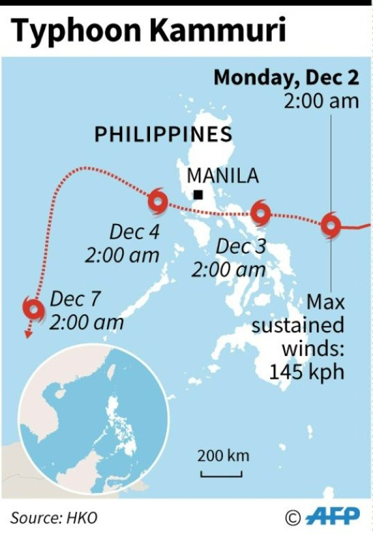 Map showing the path of Typhoon Kammuri as it heads towards the Philippines on Monday.