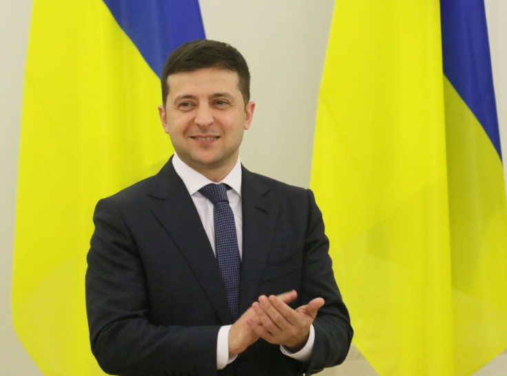 Putin and Zelensky are likely to have a one-on-one meeting during the four-way summit talks in Paris next Monday; pictured is Ukrainian President Volodymyr Zelensky in Vilnius, November 27, 2019