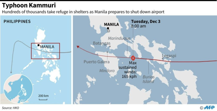 Map showing the path of Typhoon Kammuri across the Philippines on Tuesday.