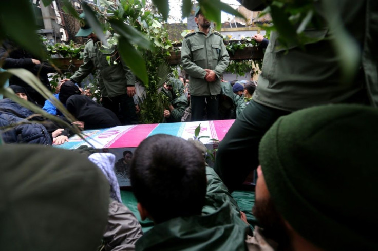 Mourners attend the funeral of Revolutionary Guards commander Morteza Ebrahimi, one of the deaths during last month's unrest that the Iranian authorities have confirmed