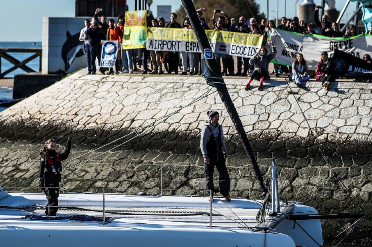 Dozens of environmental activists greeted Greta as she arrived in Lisbon