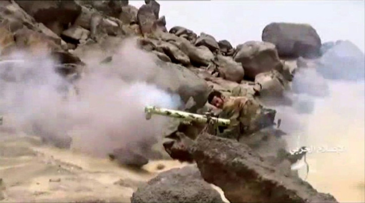 A Huthi fighter in Yemen appears to fire an anti-tank missile in footage broadcast in September 2019 by Ansarullah television