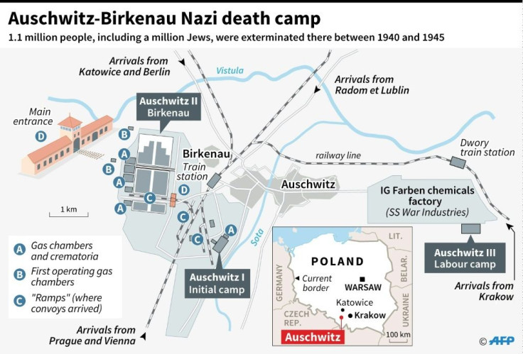 Map of the Auschwitz-Birkenau death camp as it was in 1944 in Poland