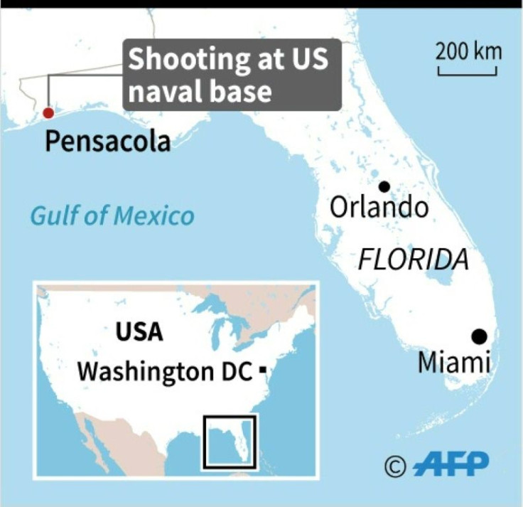 Map of Florida locating the Pensacola naval base., where a shooter was killed after opening fire on Friday.