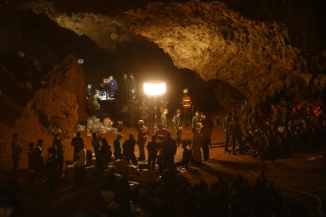 Soldiers work at the Tham Luang cave in Chiang Rai, Thailand on June 26, 2018 during the rescue operation for the trapped youth soccer team and their coach