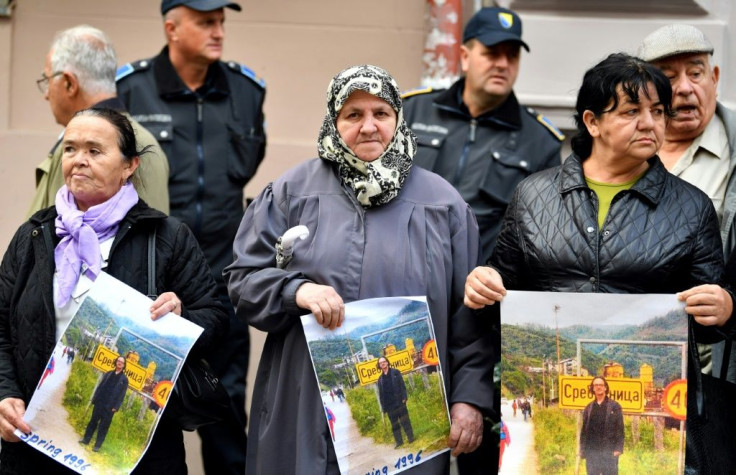 Women from Srebrenica and Bosnian members of associations of survivors of the war in Bosnia protest the awarding of the Nobel Prize for Literature to Austrian author Peter Handke