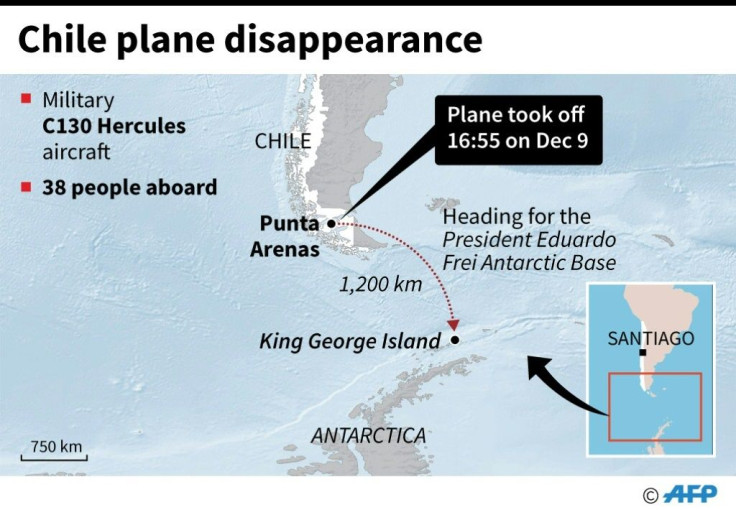 Map showing the route of an Antarctica-bound Chilean Air Force military plane which disappeared on Monday after taking off from the southern city of Punta Arenas.