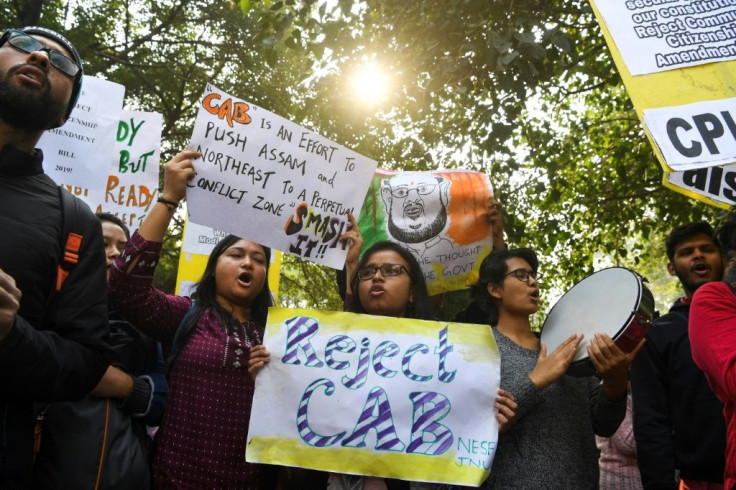 Demonstrators in New Delhi protest against the bill which will fast-track citizenship claims from refugees from three neighbouring countries, but not if they are Muslim