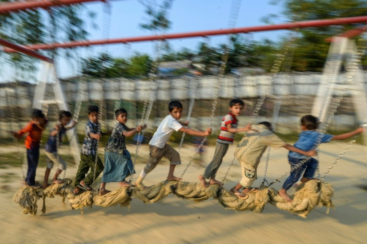 Rohingya children play at at Jamtola refugee camp in Ukhia. Nearly one million Rohingya live in squalid camps in Bangladesh after fleeing the Myanmar military crackdown