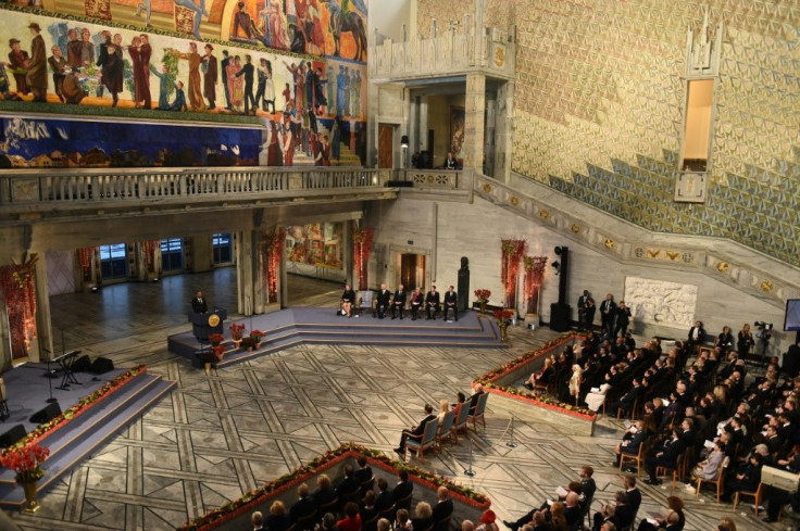 The ceremony took place at the Oslo city hall, with Abiy denouncing the "evangelists of hate and division" who he said are "wreaking havoc in our society"