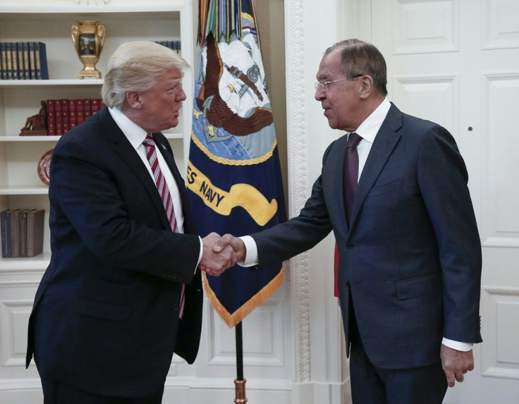 US President Donald Trump (left) and Russian Foreign Minister Sergei Lavrov, pictured at their last meeting in May 2017, where Trump was accused of sharing classified information