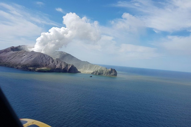 This handout photo taken on December 9, 2019 and released by the Auckland Rescue Helicopter Trust shows the view as a helicopter heads toward the smoldering White Island volcano off the coast of New Zealand's North Island