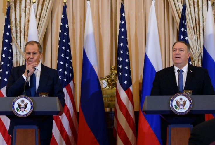 US Secretary of State Mike Pompeo at a press conference with Russian Foreign Minister Sergei Lavrov, whose country has longstanding ties with North Korea