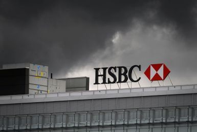 HSBC's logo appears under black clouds in Geneva in March of 2019