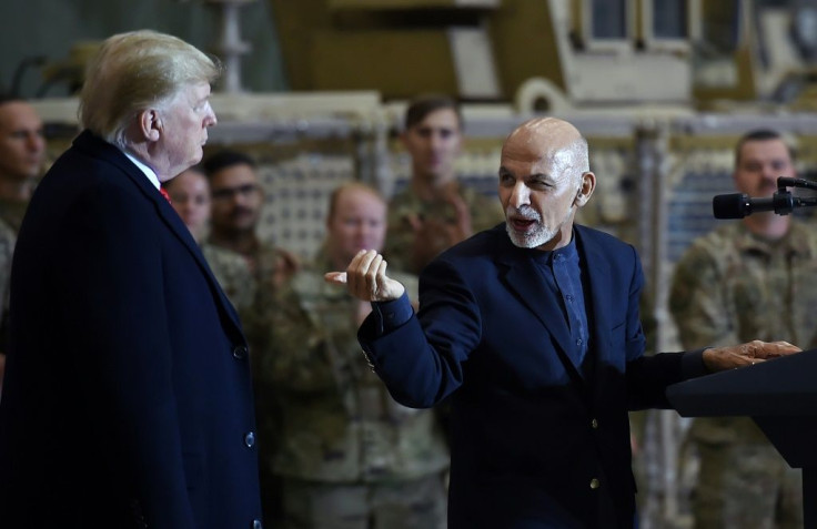 President Donald Trump made a surprise visit to Bagram on November 28 where he met with Afghan President Ashraf Ghani (R)