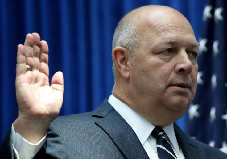 FAA administrator Stephen Dickson, shown here at a swearing-in in August, is expected to face tough questioning at a congressional hearing Wednesday