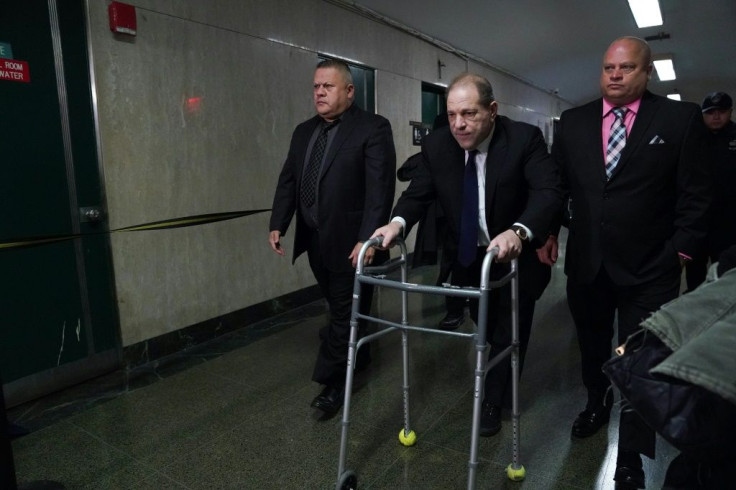 Disgraced Hollywood mogul Harvey Weinstein looked frail as he was helped into the courtroom using a walking frame