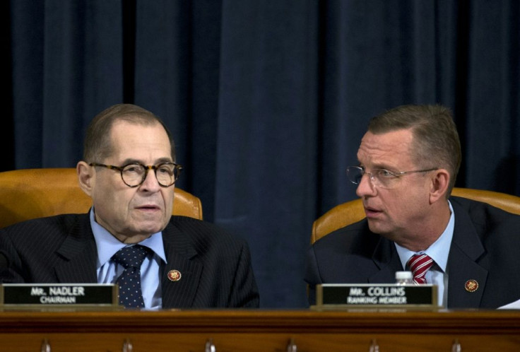 House Judiciary Committee Chairman Jerry Nadler (L) and Doug Collins, the senior Republican on the committee, in a hearing on the articles of impeachment against President Donald Trump