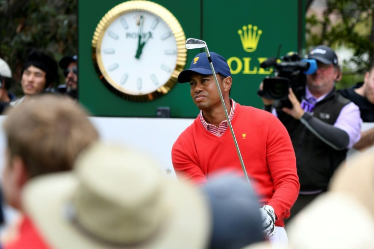 US team captain Tiger Woods hits a tee shot Thursday and he will again feature on the second day after being the standout player as the Americans slumped to a 4-1 deficit at the Presidents Cup in Melbourne