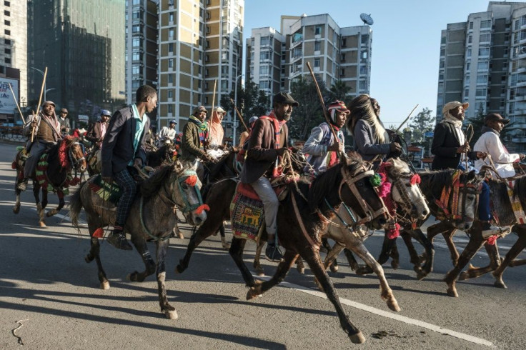 Young men from Ethiopia's Oromo ethnic group turned out to meet Abiy