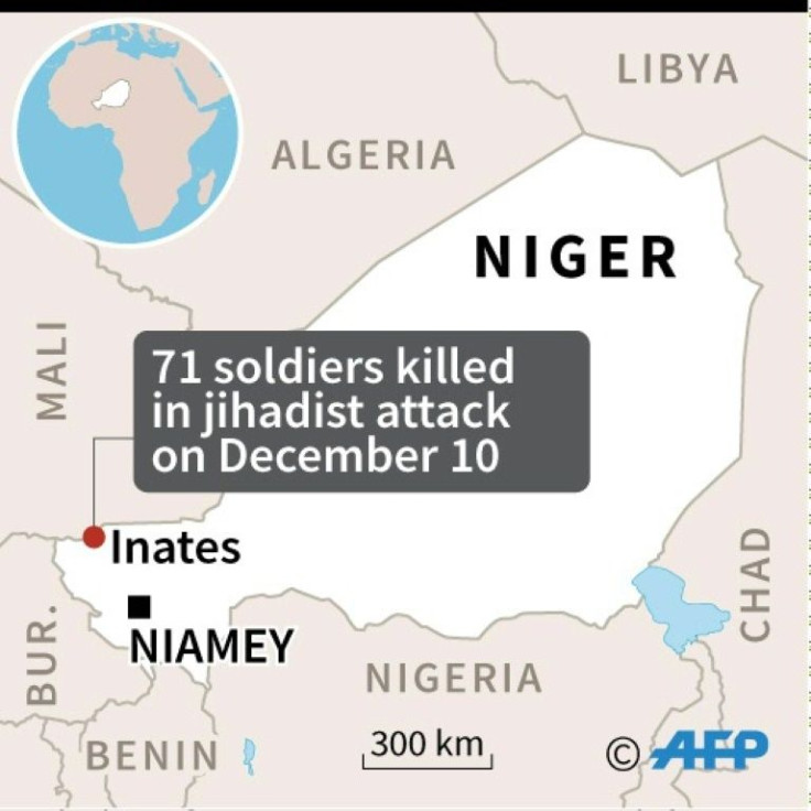 Map of Niger locating the jihadist attack on a military camp that killed at least 71 soldiers on Tuesday.