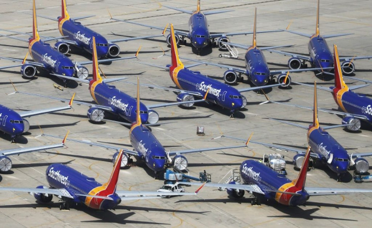 Grounded Southwest Airlines Boeing 737 MAX aircraft parked at Southern California Logistics Airport in Victorville, California