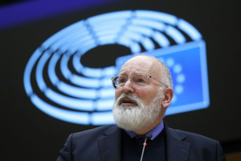Opponents argue it would hamper the development of their coal-dependent economies and want the EU to shoulder the huge costs of switching to renewables; pictured is European Commission vice-president in charge for European Green Deal Frans Timmermans Dece