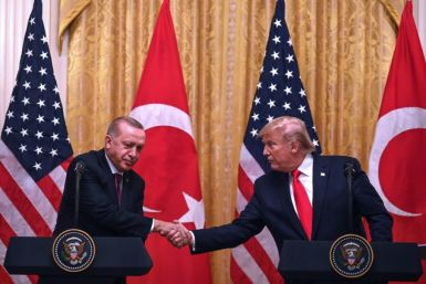 At the White House in November 2019, Turkey's President Recep Tayyip Erdogan (L) warned that "allegations are being used in order to dynamite our reciprocal and bilateral relations"