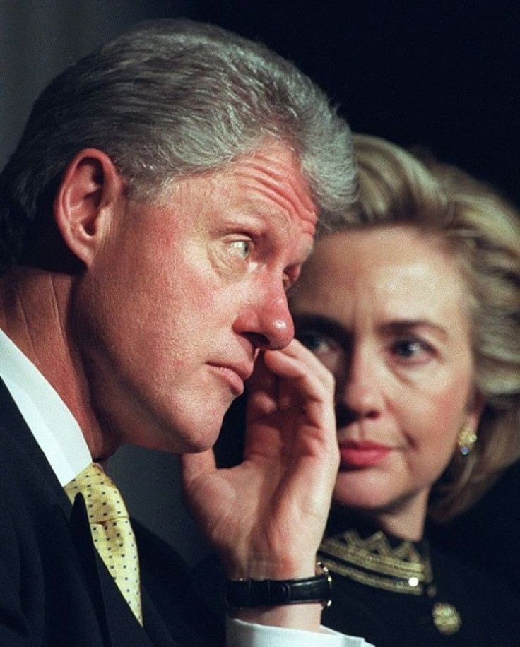 Former US president Bill Clinton and first lady Hillary Clinton in January 1999, when he was on trial in the Senate for lying to investigators in the Lewinsky sex scandal