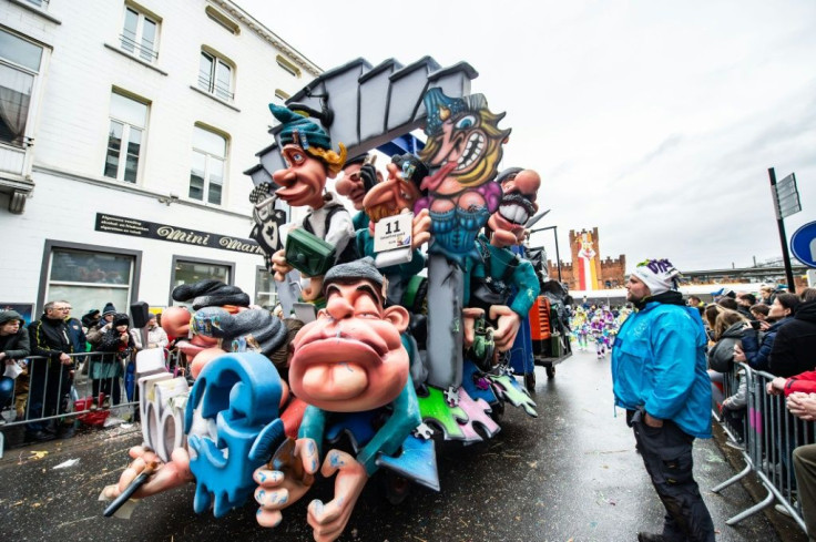 One of many elaborately -- and sometimes controversially -- decorated floats participating in the 91st edition of the carnival parade in the streets of Aalst, Belgium on March 3, 2019