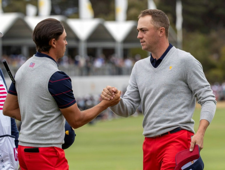 USA team members Rickie Fowler (L) and Justin Thomas won their morning fourballs, but went to sleep in the afternoon alternate shot format