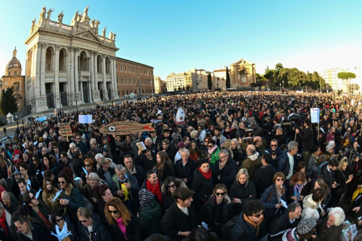 In Rome's immense San Giovanni Square, the crowd sang the anti-fascist anthem Bella Ciao
