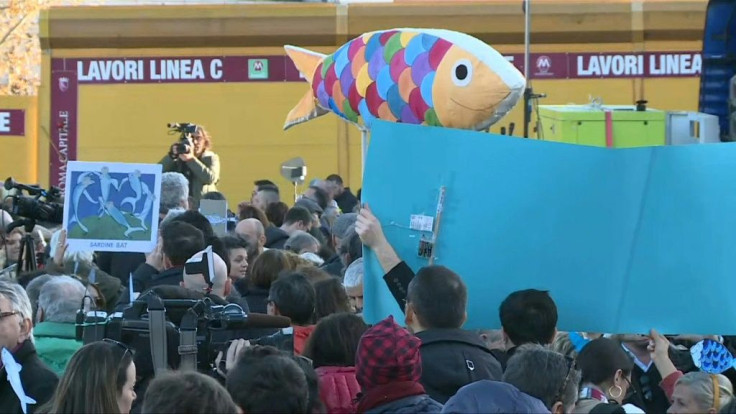 IMAGESMembers of Italy's youth-driven Sardine Movement rally in Rome, in their bid to further shake up the country's politics and battle xenophobia. The "Sardines" have become a symbol of protest against the far-right firebrand leader Matteo Salvini, who 