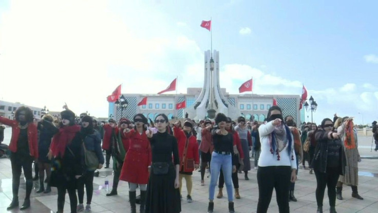 IMAGES  Tunisian women of the Falgatna collective perform in Arabic the Chilean viral feminist anthem turned into a mighty global roar against sexual violence "The Rapist is You!" during a flashmob in Tunis.