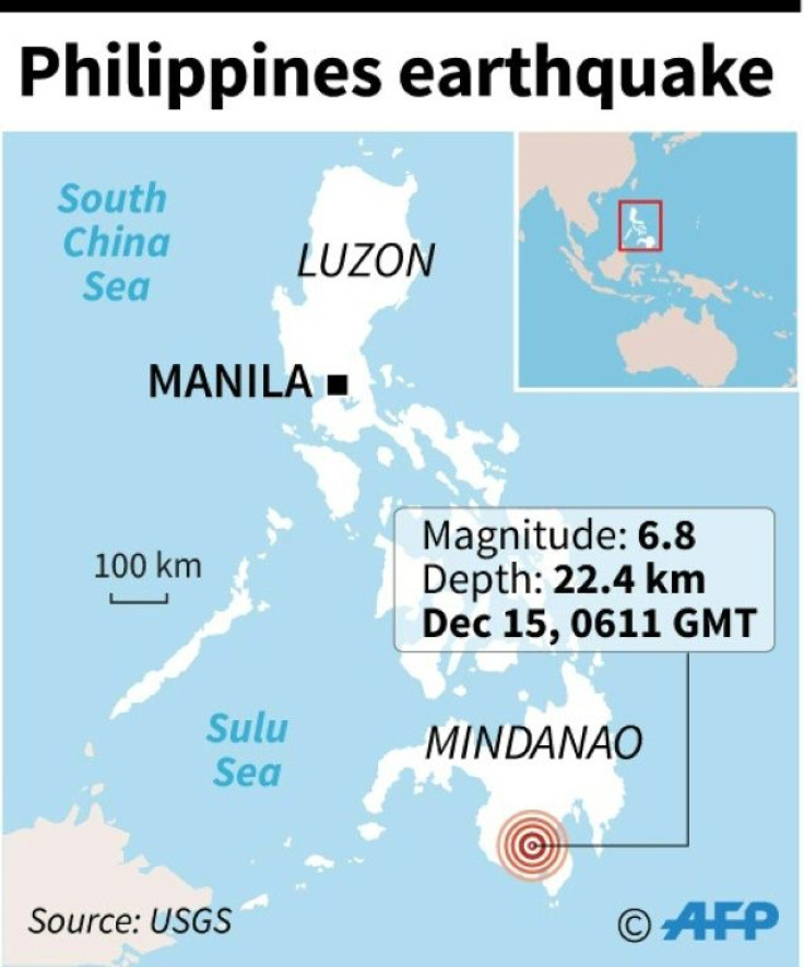 Map locating a 6.8 magnitude earthquake which hit the southern Philippines on Sunday.