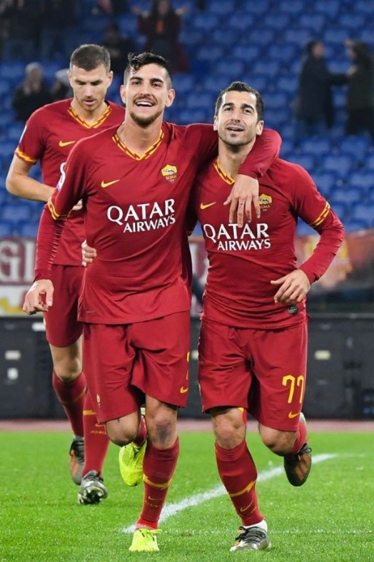 AS Roma midfielder Henrik Mkhitaryan (right) celebrates with Lorenzo Pellegrini after both scored against SPAL