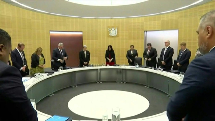 IMAGESNew Zealand's Prime Minister Jacinda Ardern and her cabinet pause for a minute's silence -- precisely a week since the volcano eruption -- in a tribute to the victims.