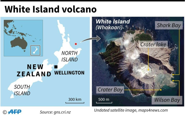 Map locating the White Island (Whakaari) volcano in New Zealand.