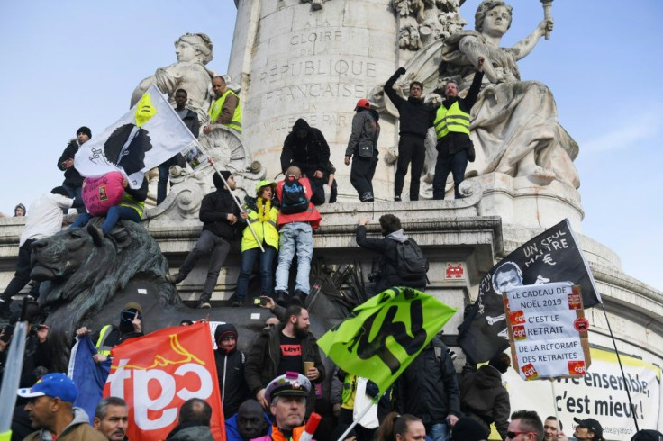 Protesters gathered Tuesday at the Place de la Republique in Paris, traditionally a rallying point for protesters, during fresh demonstrations against a pensions overhaul.