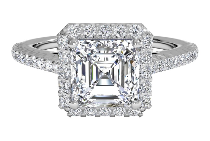 French-Set Halo Diamond 'V' Band Engagement Ring