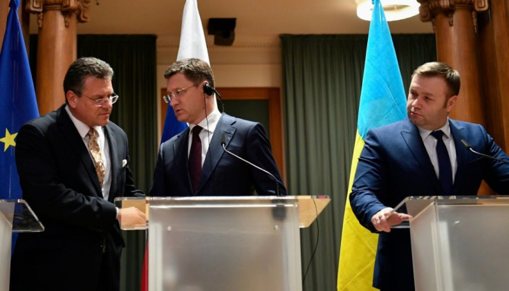 About 18 percent of the EU's annual natural gas use comes from Russia via Ukraine, putting additional pressure on EU officials to broker a deal; in image EU Commission VP Maros Sefcovic, Russia's Minister of Energy Alexander Novak and Ukrainian Minister o