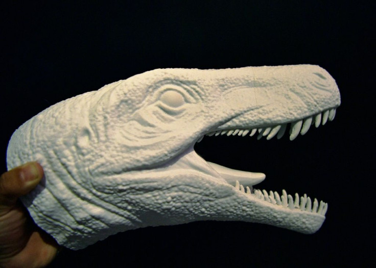 A foam model of the head of the Gnathovorax cabreirai is seen here -- the dinosaur was the dominant creature of the Triassic period that began roughly 250 million years ago