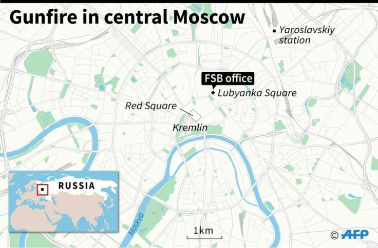 Map of central Moscow locating gunfire near FSB security service office