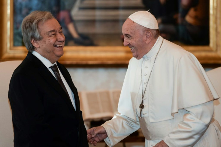 'It is a time of peace and goodwill': UN Secretary General Antonio Guterres with Pope Francis