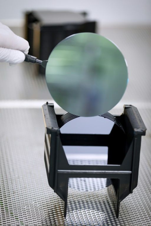 A wafer in a sterile room at IQE's plant
