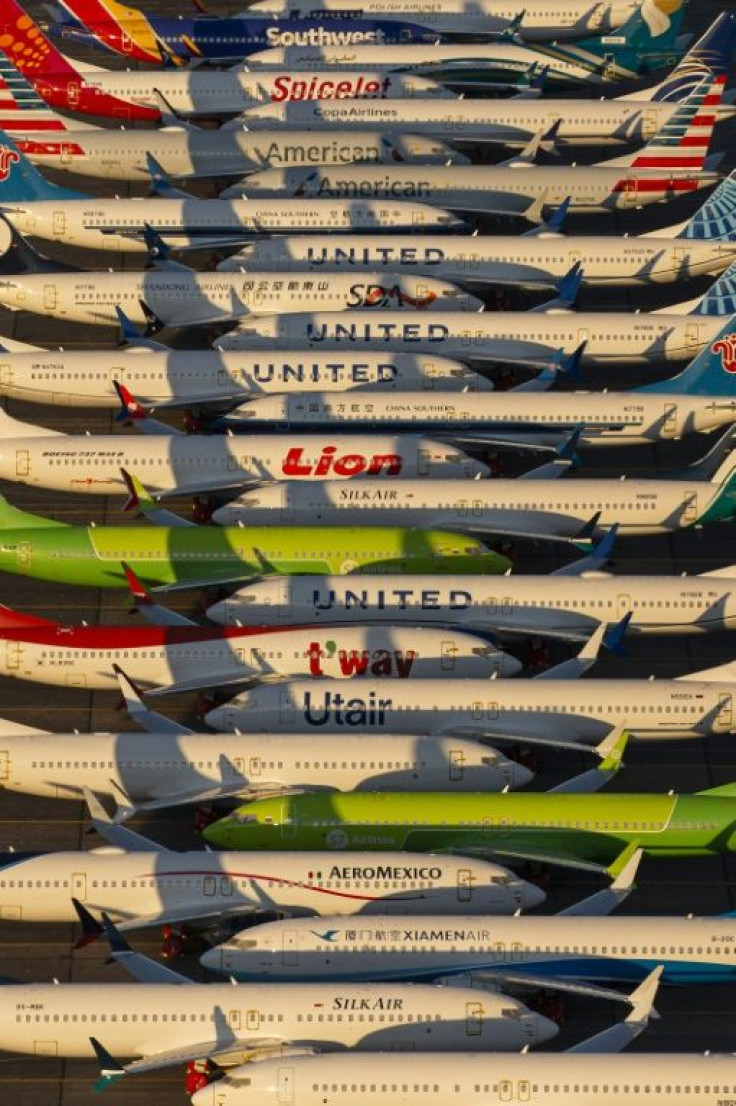 Boeing 737 MAX planes parked in a Washigton state airport amid a grounding that has dragged on for more than nine months