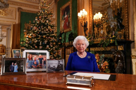 Britain's Queen Elizabeth II after she recorded her annual Christmas Day message, in Windsor Castle, west of London